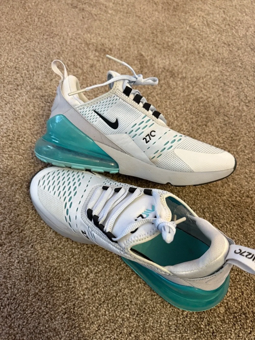 Nike White and Teal Air Max 270 Sneakers - Picture 1 of 2